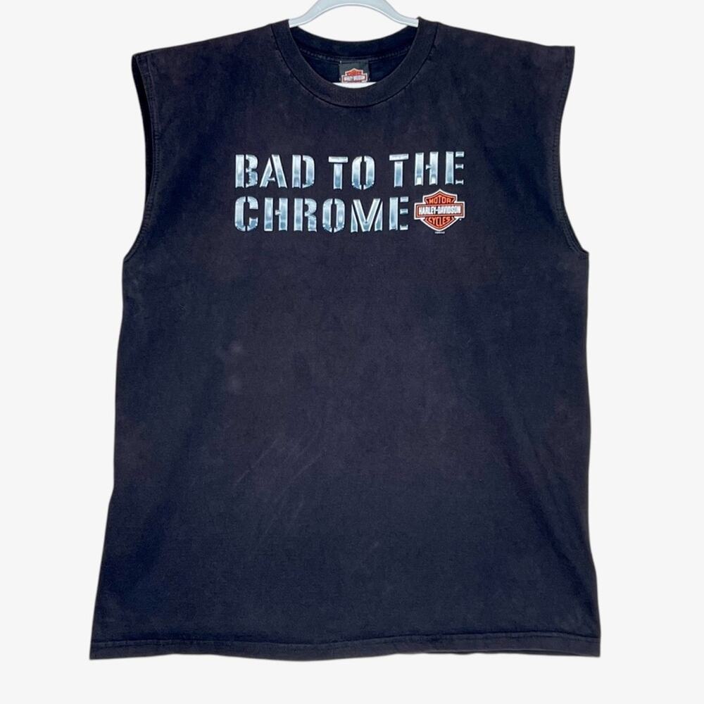 Harley Davidson Graphic Muscle Tee 2XL Bad To The Chrome Las Vegas 2008 Y2K USA